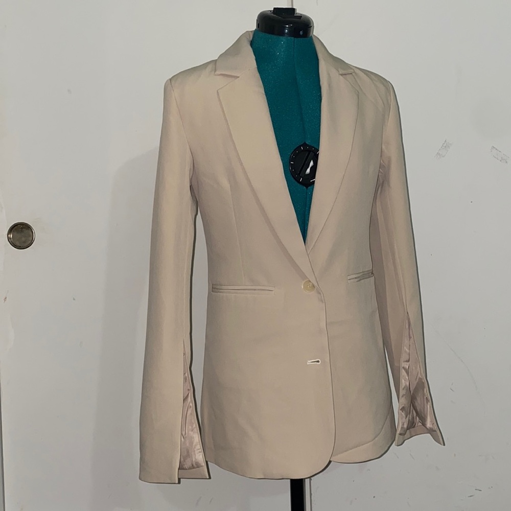 Cream split cuff blazer ASOS